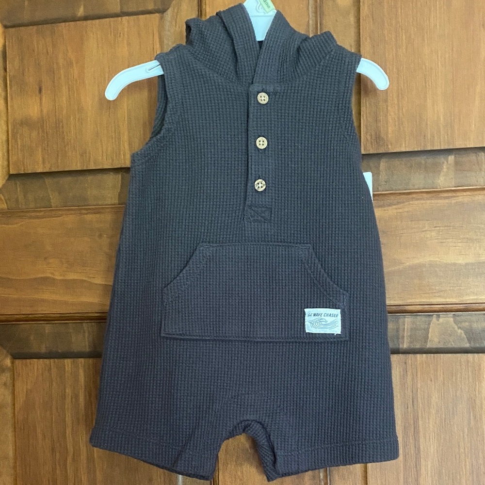 Sleeveless Hooded Romper with Buttons
